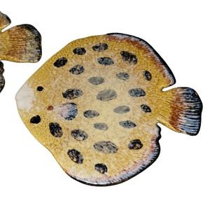 Two Ceramic Polished Fish Shaped Pottery Plate 10.5" x 9" beautiful hand painted